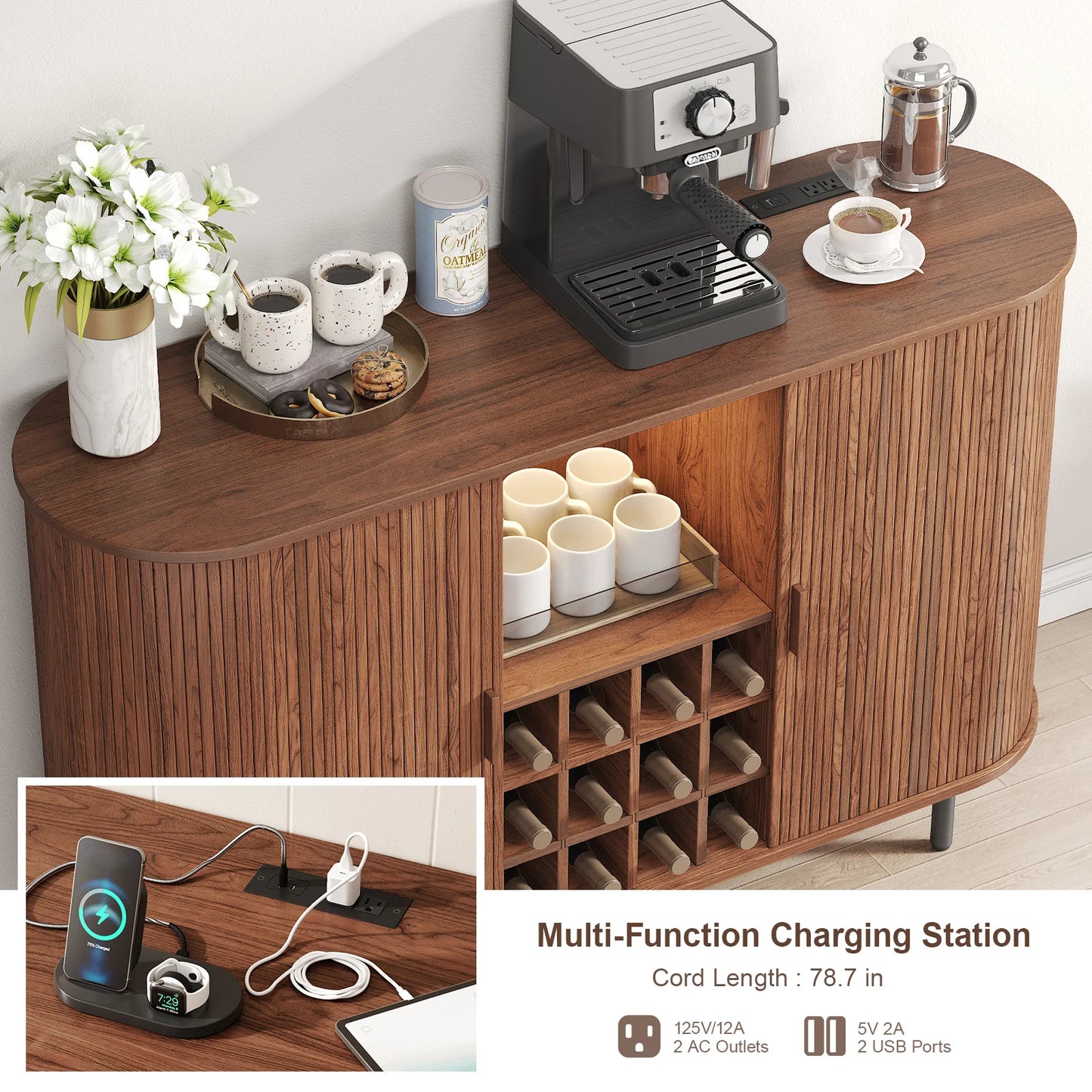 Door Style Wine Bar Cabinet With LED Lights