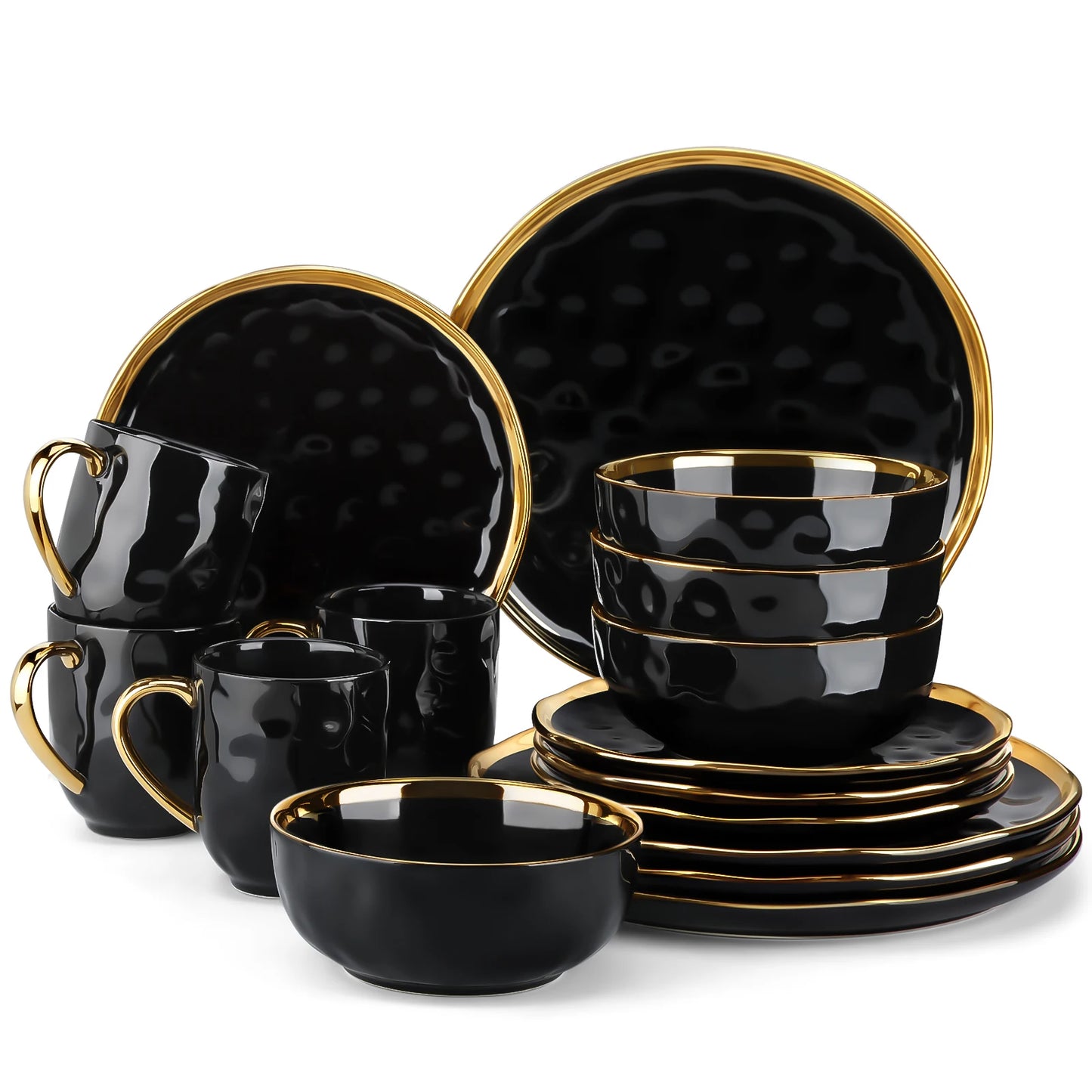 MALACASA Porcelain Dinnerware Set With Gold Trim
