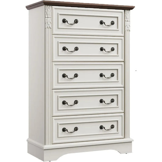 Ticify Farmhouse Dresser With 5 Drawers For Bedroom