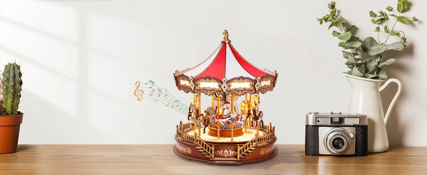 Robotime Classic Carousel Music Boxes 3D Wooden Puzzle Kit