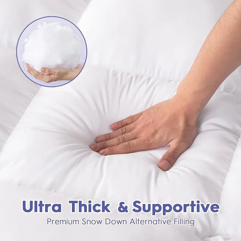 Extra Thick Mattress Topper, Mattress Pad Cover for Back Pain, Cooling Mattress Protector, Overfilled Down Alternative Filling