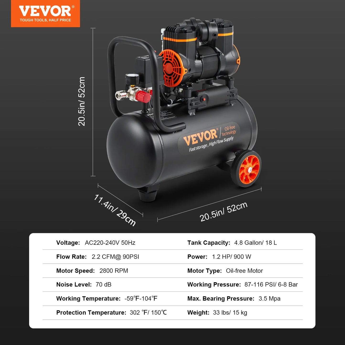 VEVOR Silent Air Compressor 900W 1450W 1800W For Home Use