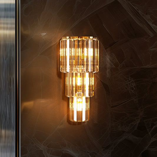 LUVODI Luxurious Crystal Wall Lamp ThreeLayer Sconce Illumination WithE14Base BrilliantLED