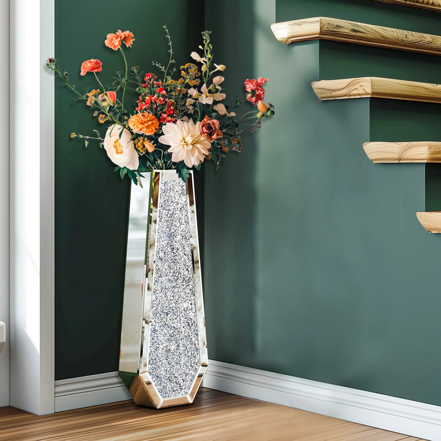 Crushed Diamond Mirrored Floor Vase For Pampas Grass
