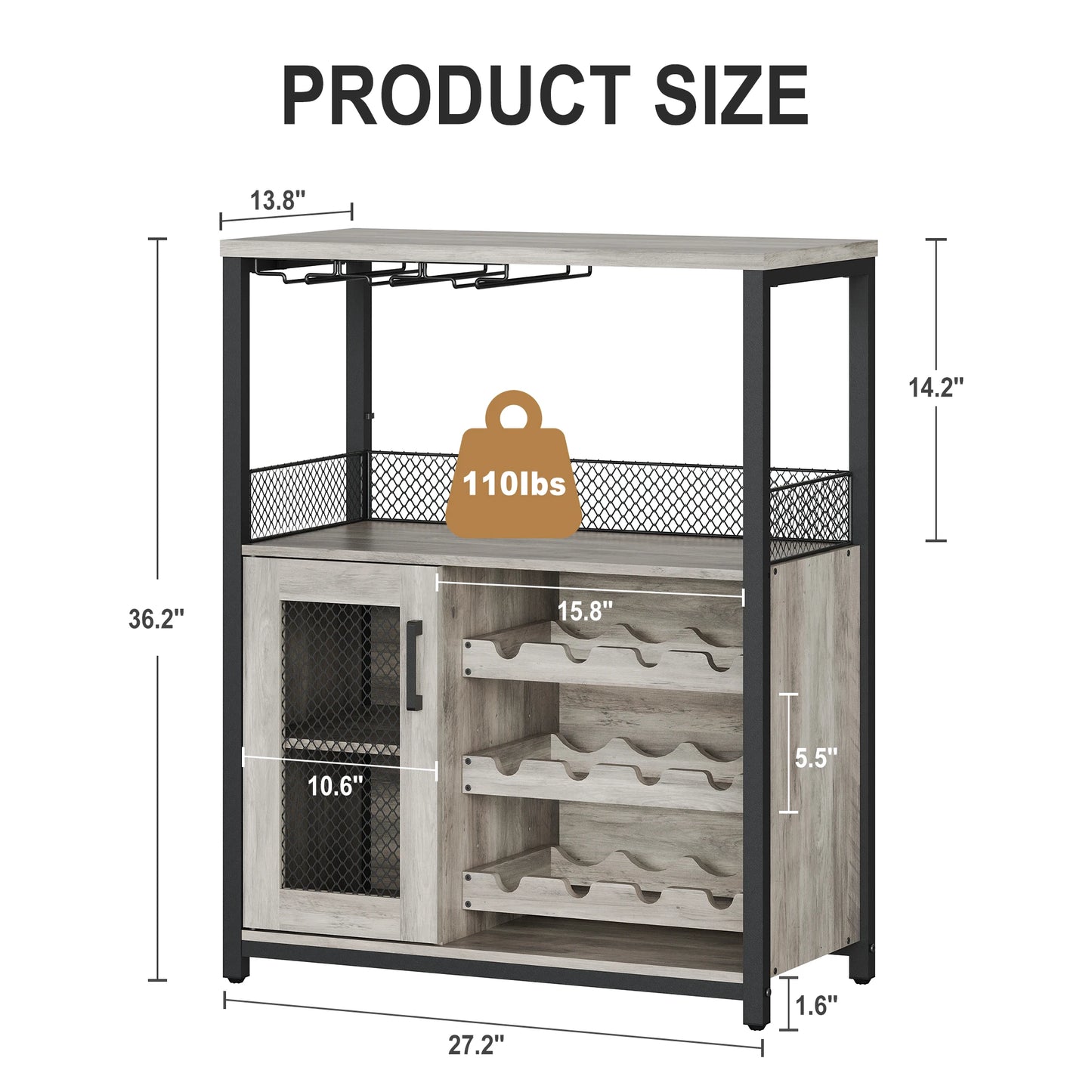 Hign-concerned Wine Bar Cabinet With LED Lights Removable Storage