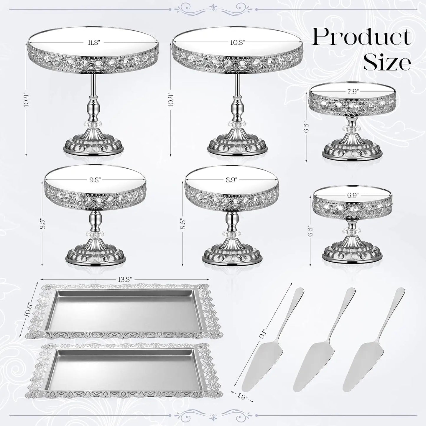 XMSJ 12-Piece Silver Cake Stand Set Vintage Crystal Edge Display