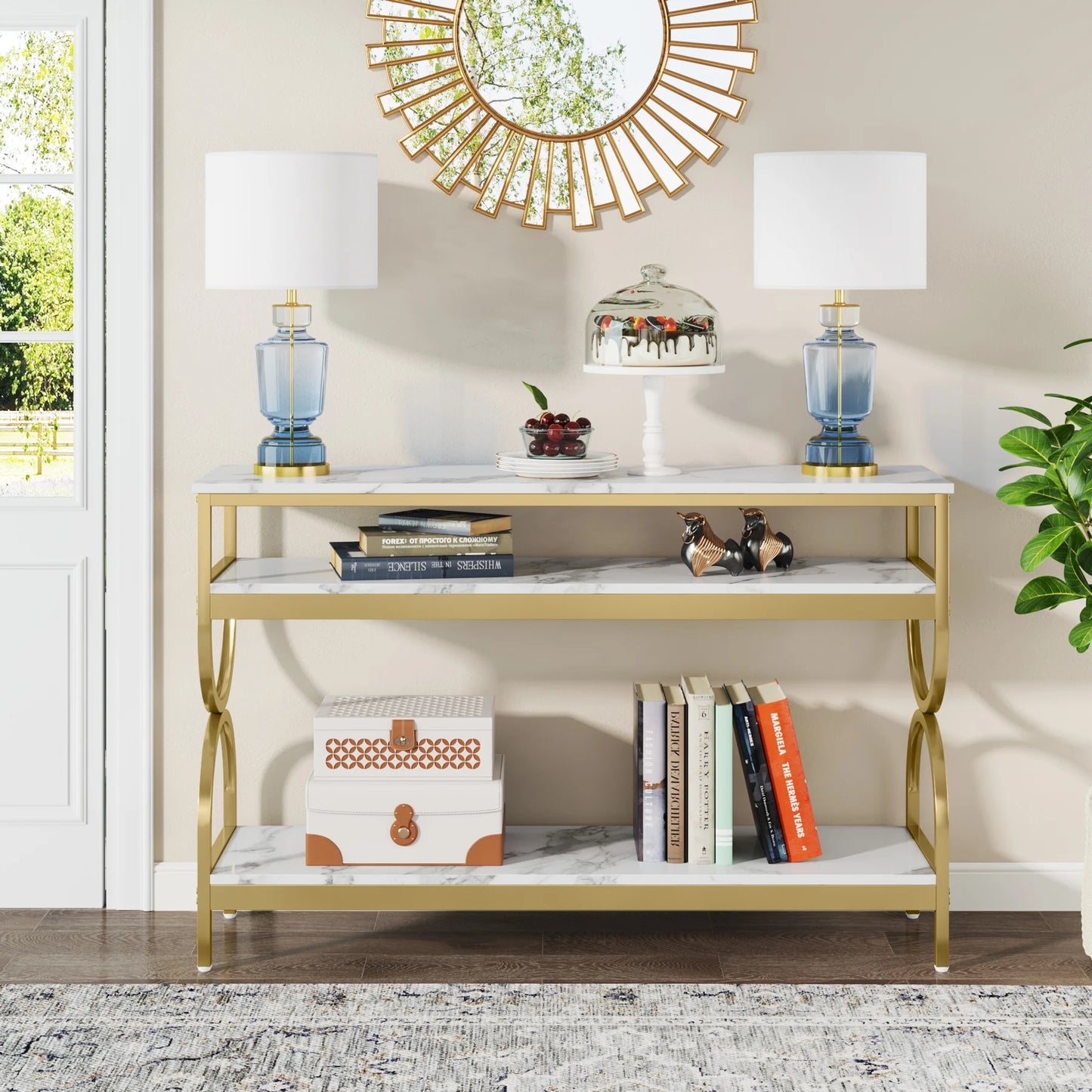 Tribesigns 3-Tier Console Table, 55 inch Sofa Table with Open Storage Shelves, Narrow Long Hallway/Entryway Table