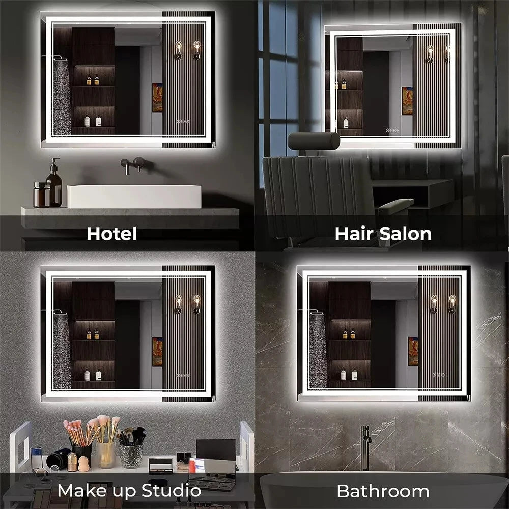 Wisfor LED Bathroom Mirror With Front Backlit Dimmable Vanity Wall Mirror HD Anti-fog