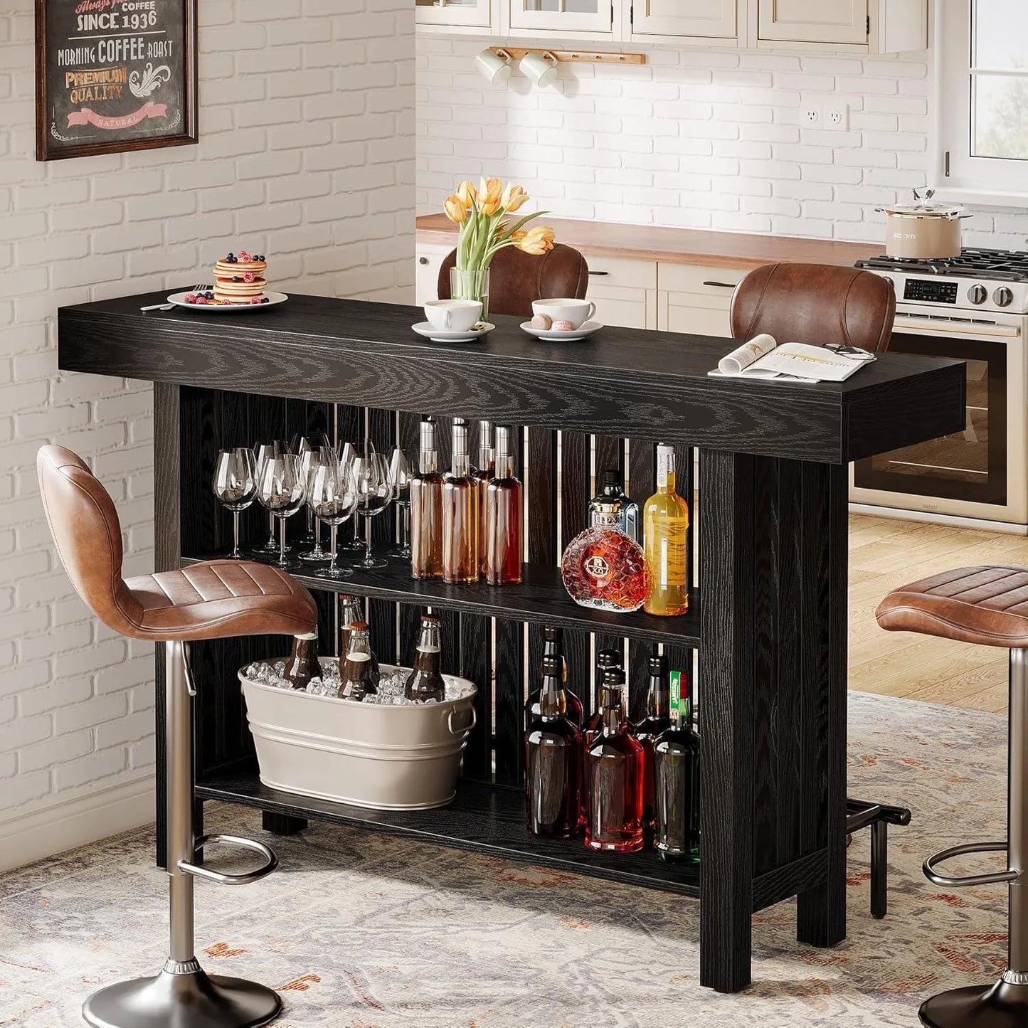 LITTLE TREE Modern Home Bar Cabinet Two-Tier Pub Table