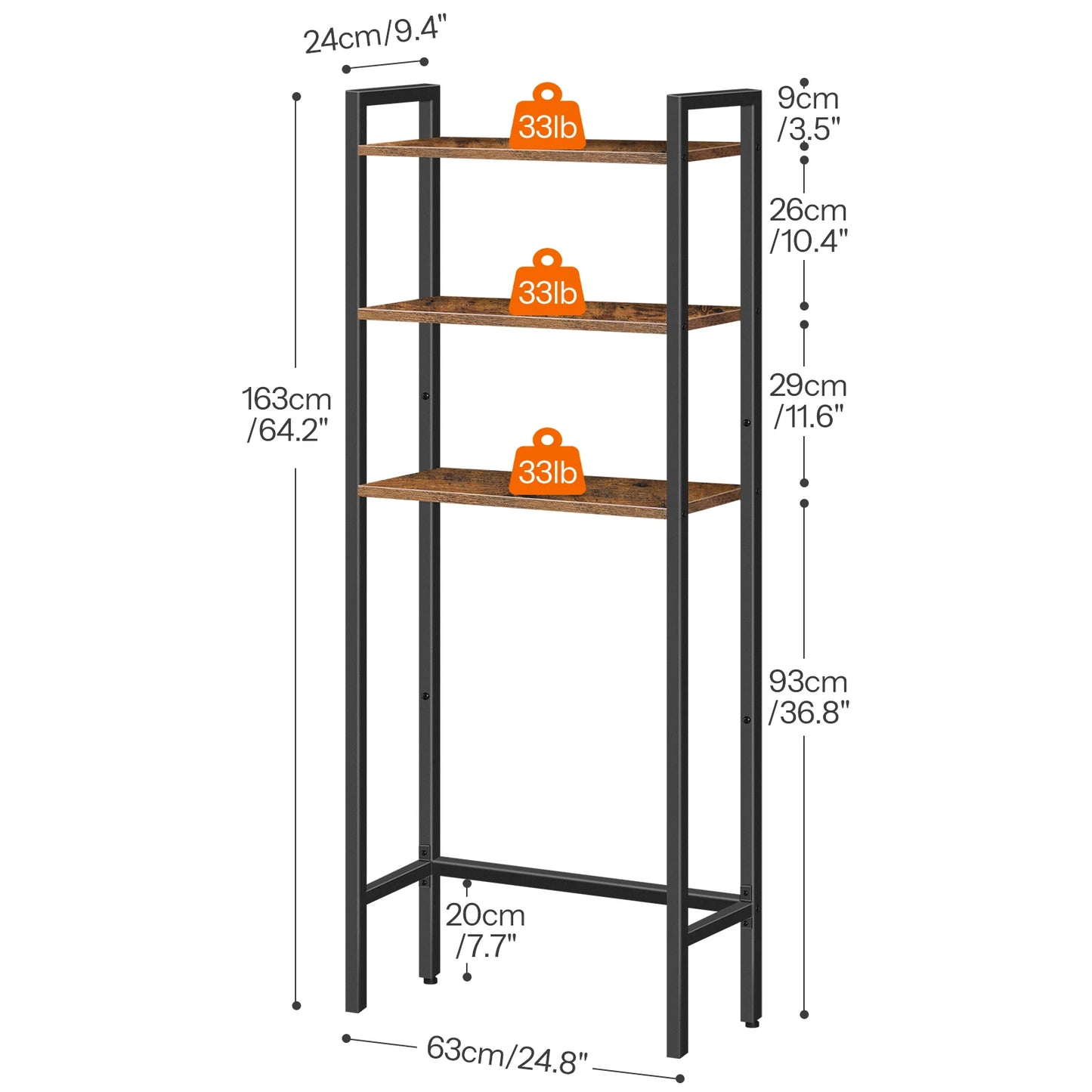 HOOBRO Over The Toilet Storage Rack 3-Tier Industrial Bathroom Organizer Toilet Shelves Space Saver with Multi-Functional Brown