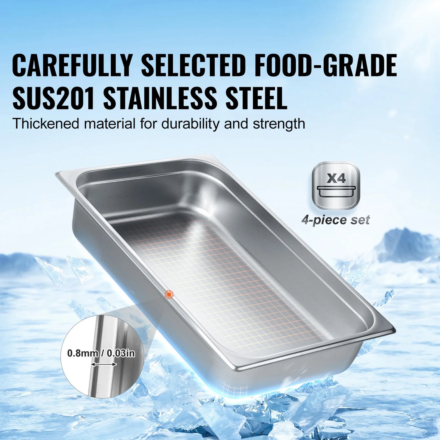 SucceBuy 4 Pack Stainless Steel Steam Table Pan With Lid