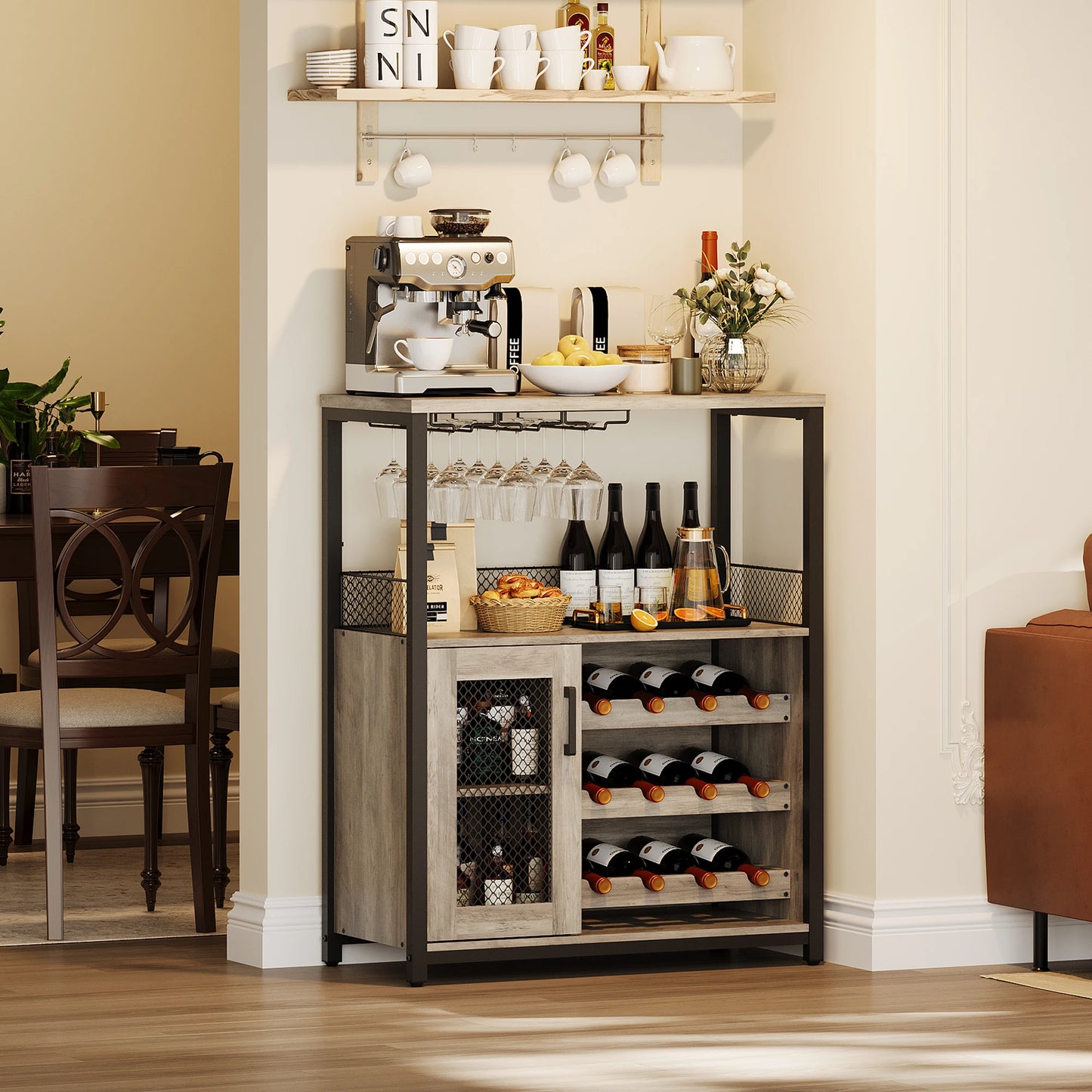 Hign-concerned Wine Bar Cabinet With LED Lights Removable Storage