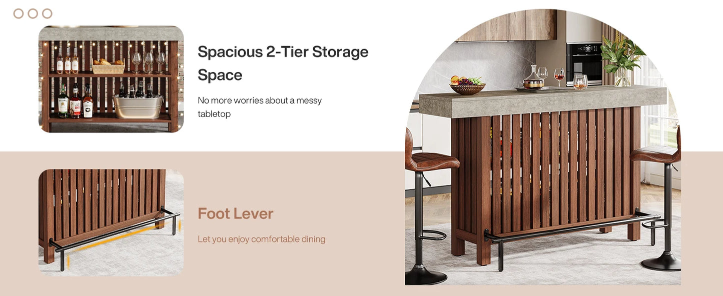 LITTLE TREE Modern Home Bar Cabinet Two-Tier Pub Table