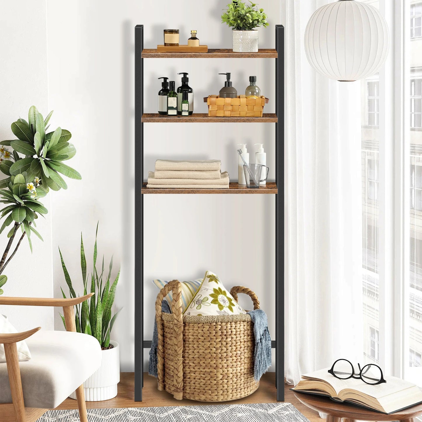 HOOBRO Over The Toilet Storage Rack 3-Tier Industrial Bathroom Organizer Toilet Shelves Space Saver with Multi-Functional Brown