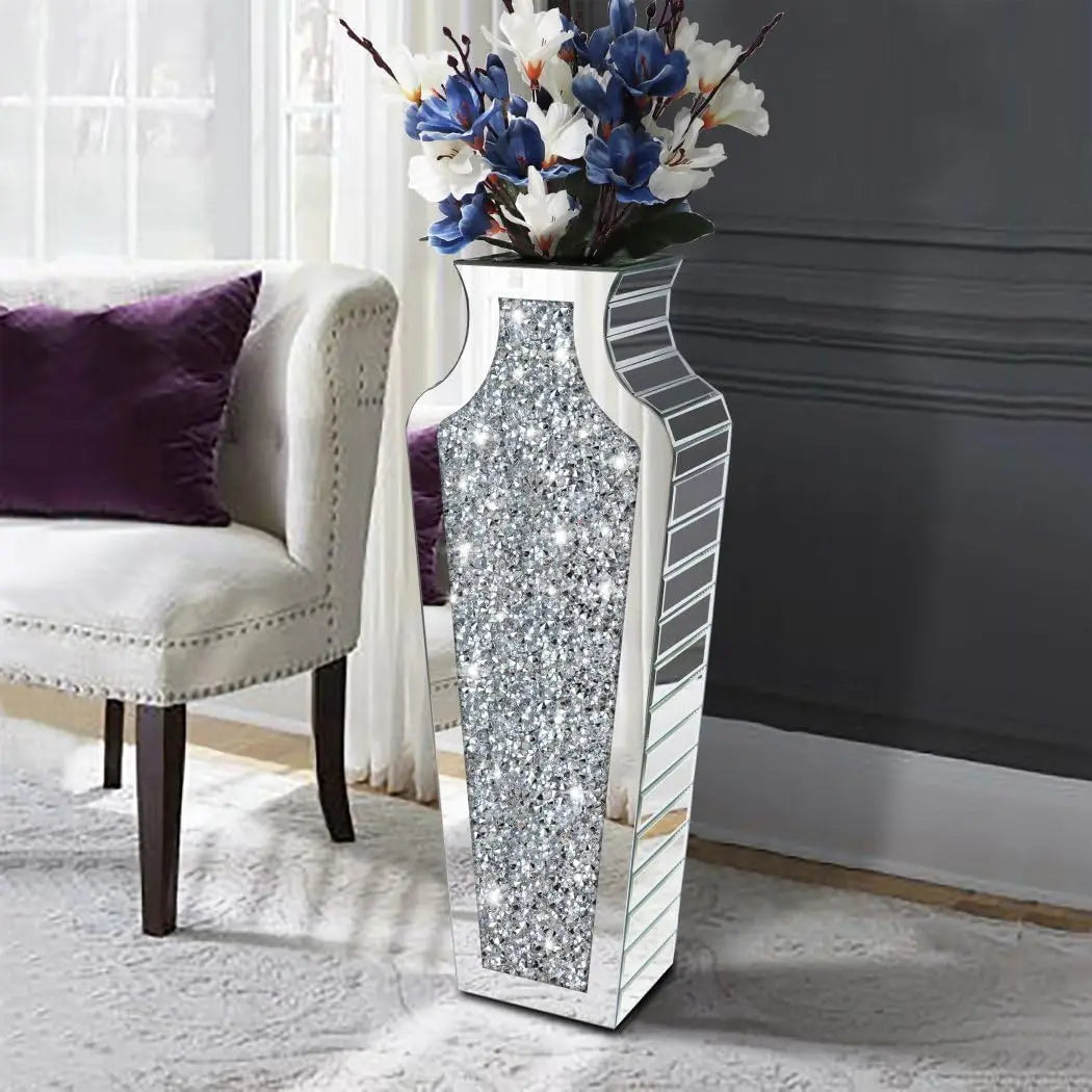 Crushed Diamond Mirrored Floor Vase For Pampas Grass