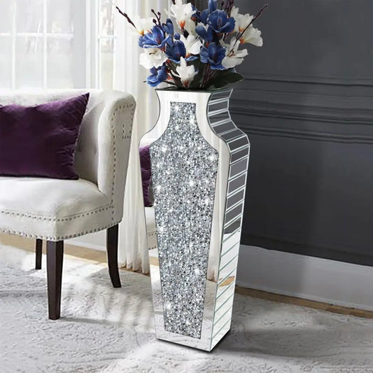 Crushed Diamond Mirrored Floor Vase For Pampas Grass