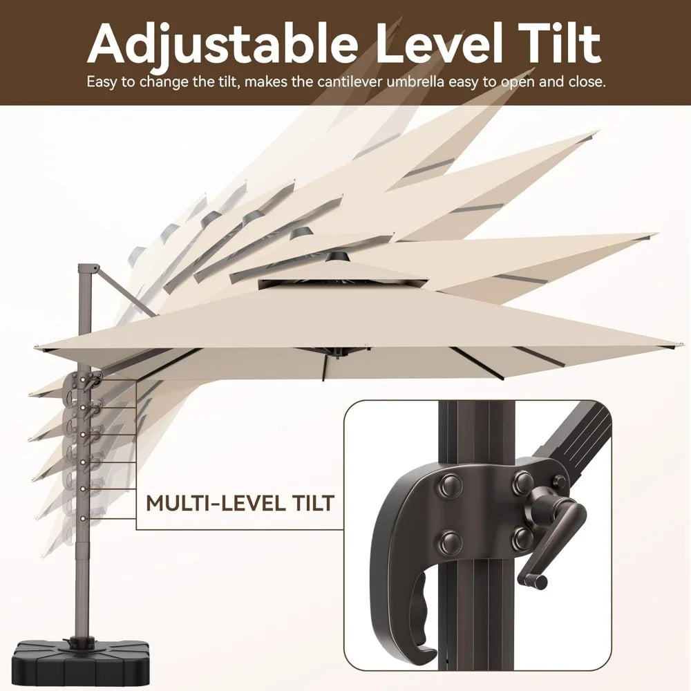 Cantilever Patio Umbrella 360 Degree Rotation Heavy Duty Rectangular Offset