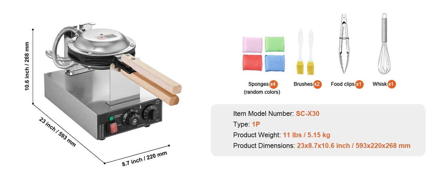 VEVOR SucceBuy Egg Bubble Waffle Maker Rotatable Dual Pan