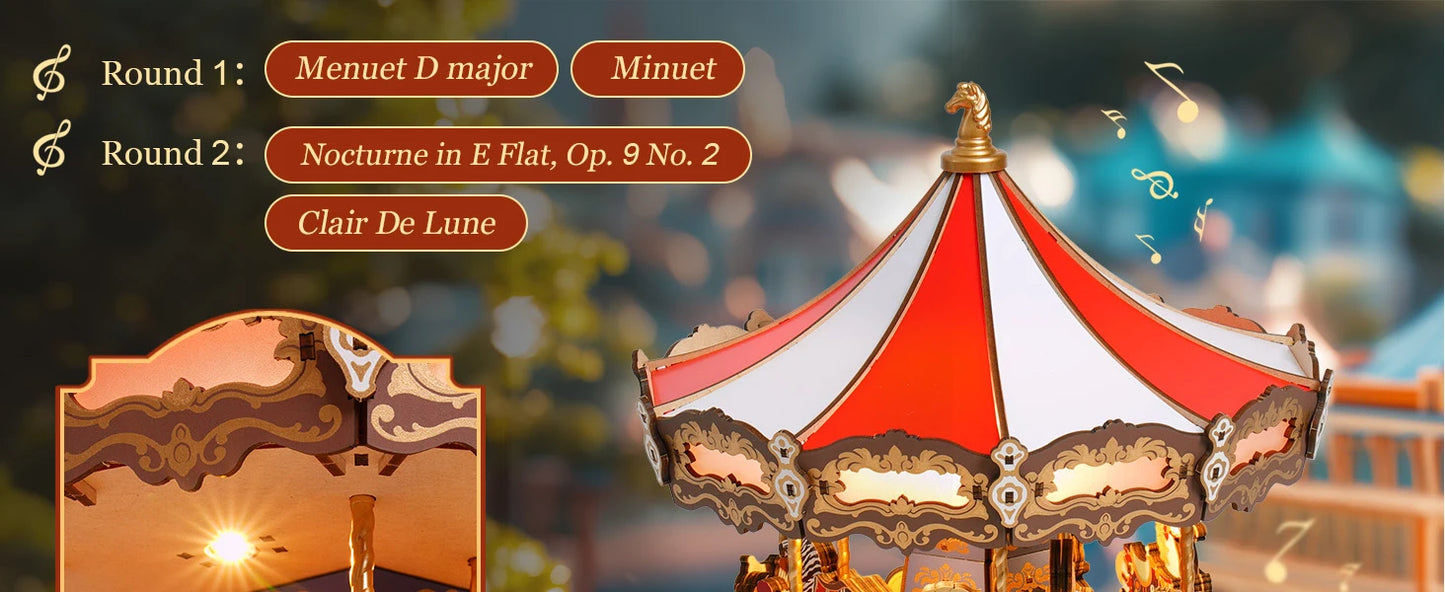Robotime Classic Carousel Music Boxes 3D Wooden Puzzle Kit