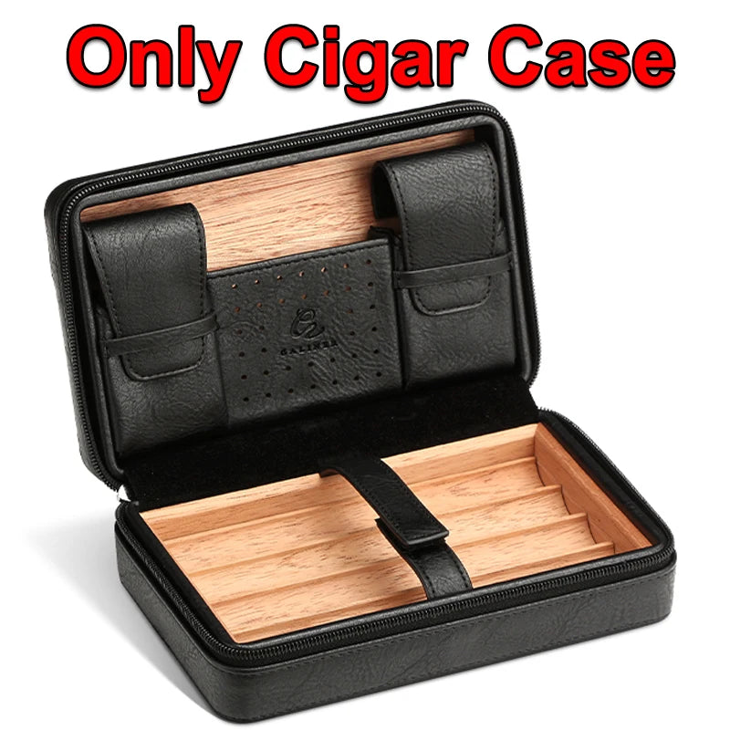 GALINER Cigar Humidor Box Travel Leather Cigar Case Cedar Wood Lined W/wo Lighter Cigar Cutter Humidity Control Pack For Humidor