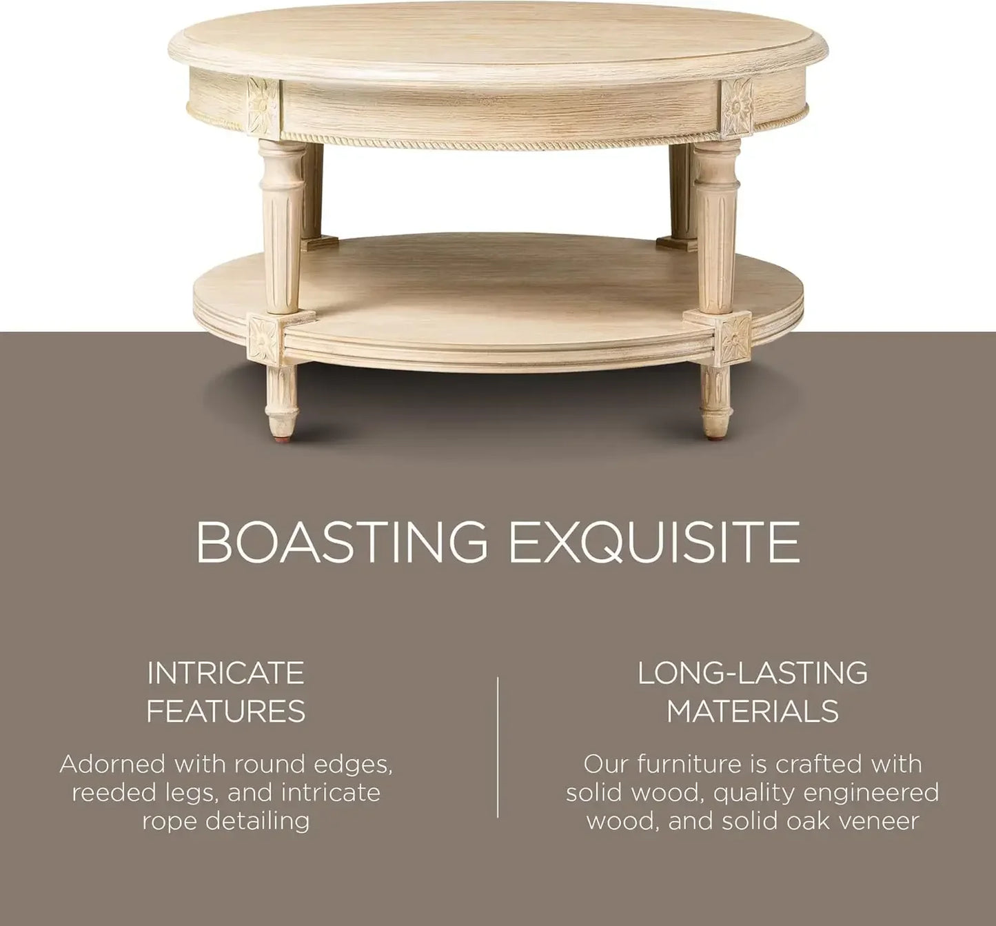 [Flash Sale!Free Shipping!]Pullman Large Curved 2TierTraditional Round Circle Wooden Center Coffee Table with Shelf Storage in R