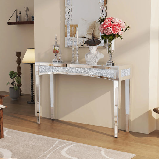 Wisfor Mirrored Console Table With Crystal Inlay For Living Room