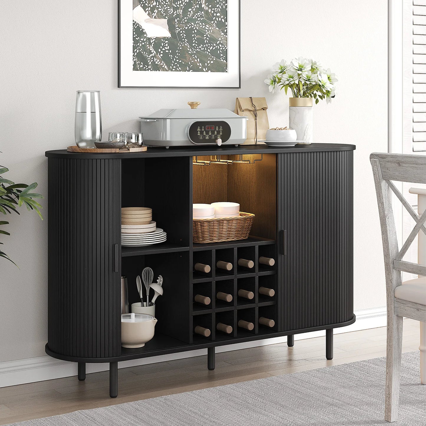 Door Style Wine Bar Cabinet With LED Lights