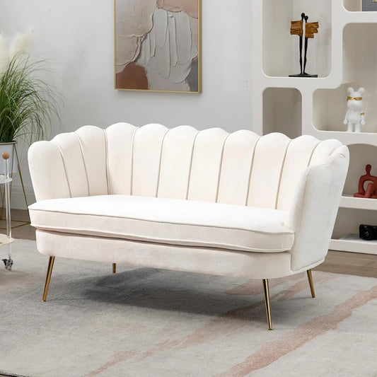 XMSJ Modern Chenille Loveseat Sofa 2 Seater With Gold Metal Legs Flower Back Living Room