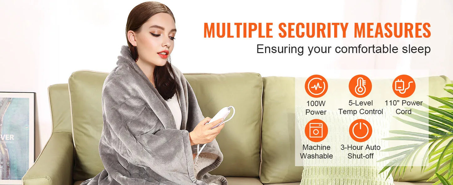 SucceBuy Heated Blanket Electric Throw With 3 Hour Auto Off