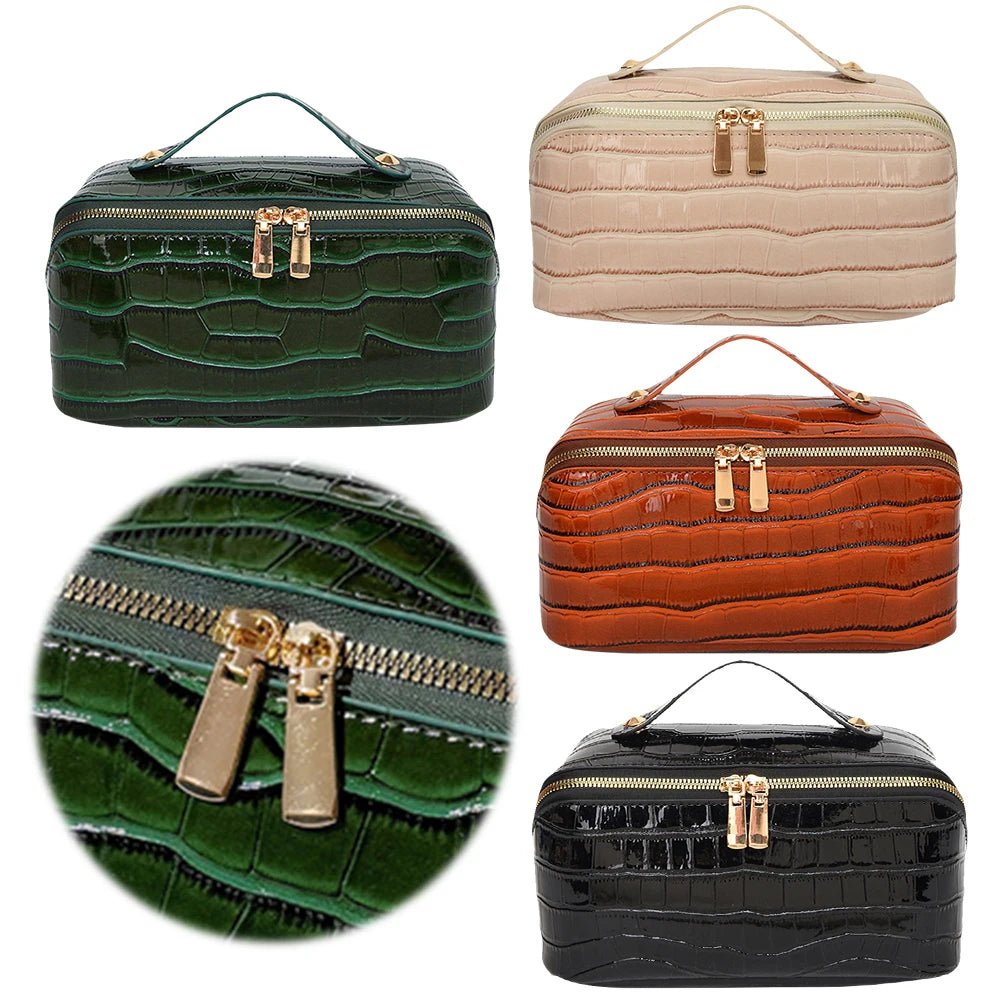 Closure PU Leather Makeup Bag Multi Compartment Cosmetic Organizer