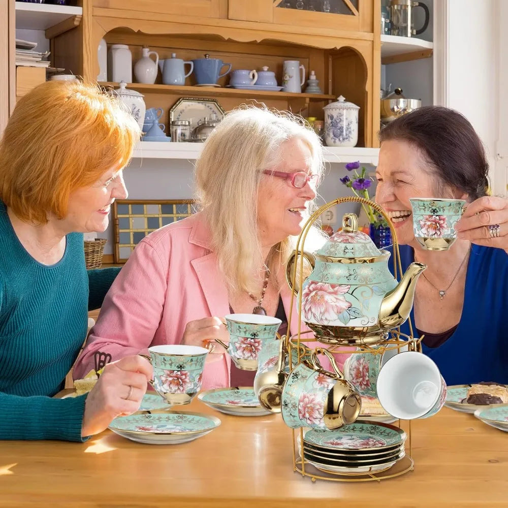 Zhejiang Porcelain European Flower Tea Set Teapot Cups