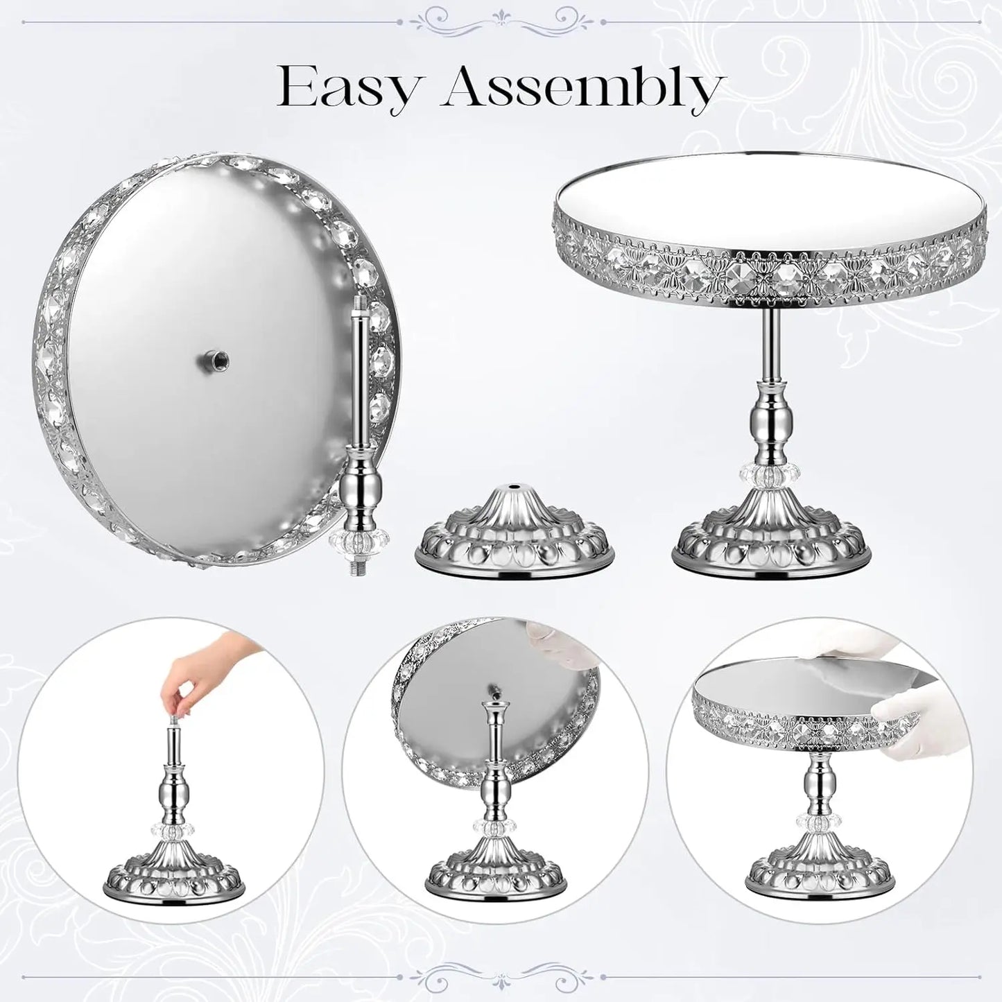 XMSJ 12-Piece Silver Cake Stand Set Vintage Crystal Edge Display