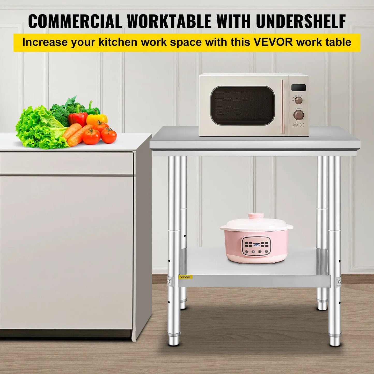 SucceBuy Stainless Steel Kitchen Workbench With Undershelf