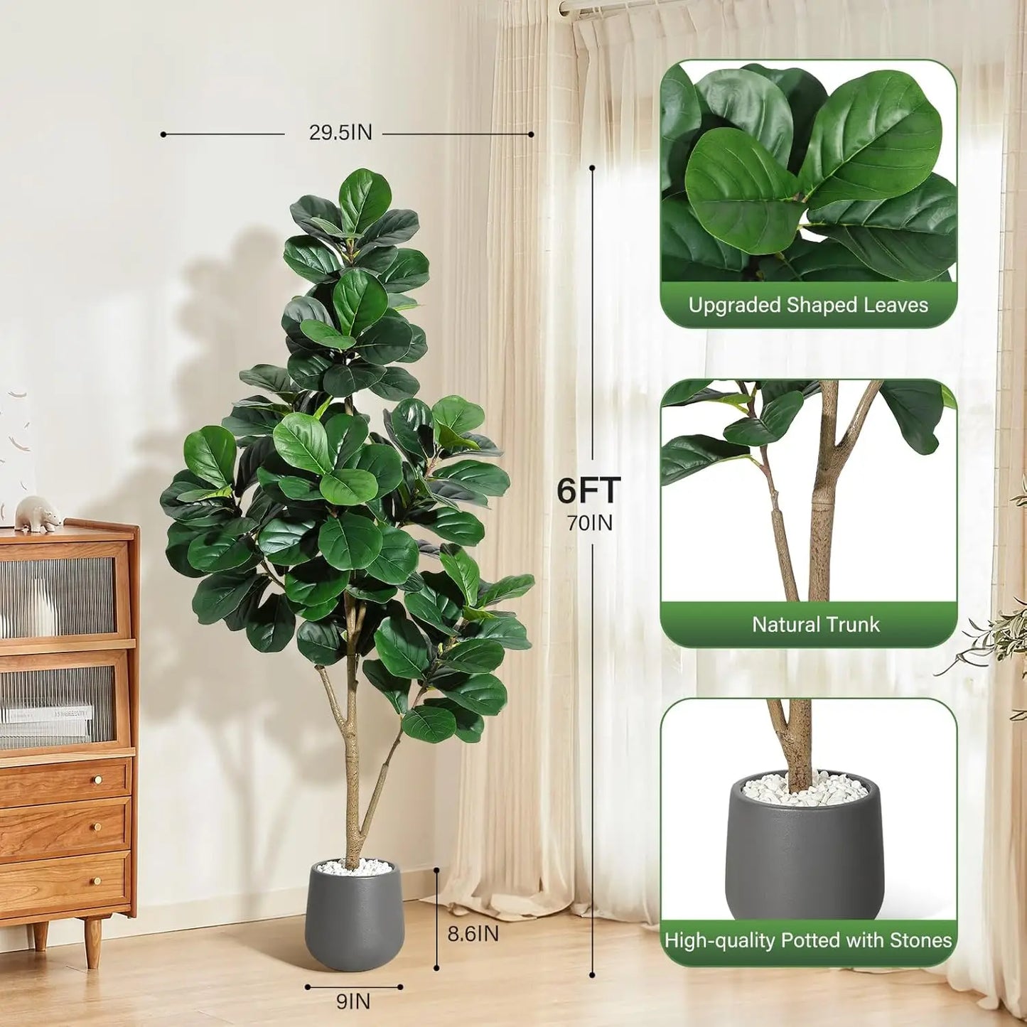 Guangdong Fiddle Leaf Fig Tree Realistic Artificial Planter