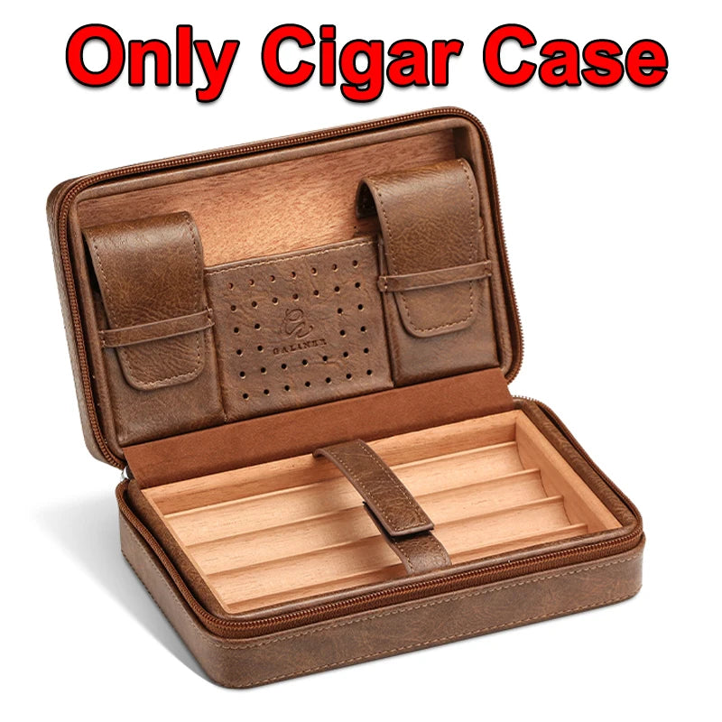 GALINER Cigar Humidor Box Travel Leather Cigar Case Cedar Wood Lined W/wo Lighter Cigar Cutter Humidity Control Pack For Humidor