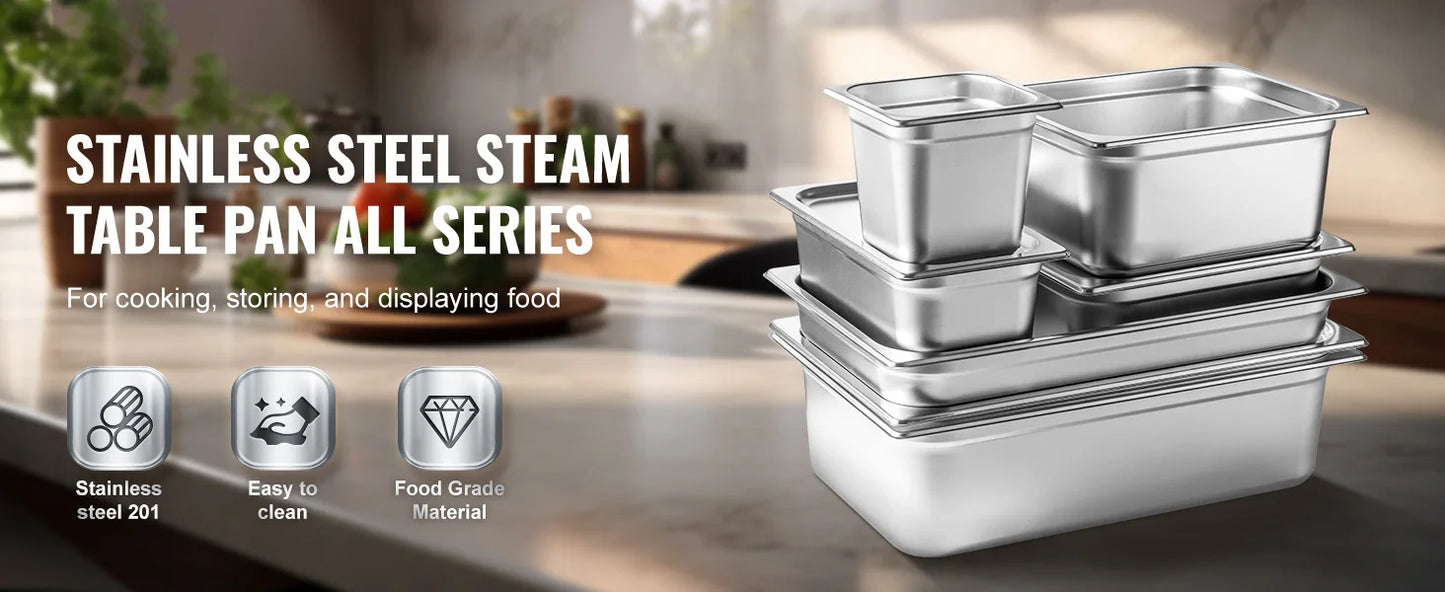 SucceBuy 4 Pack Stainless Steel Steam Table Pan With Lid