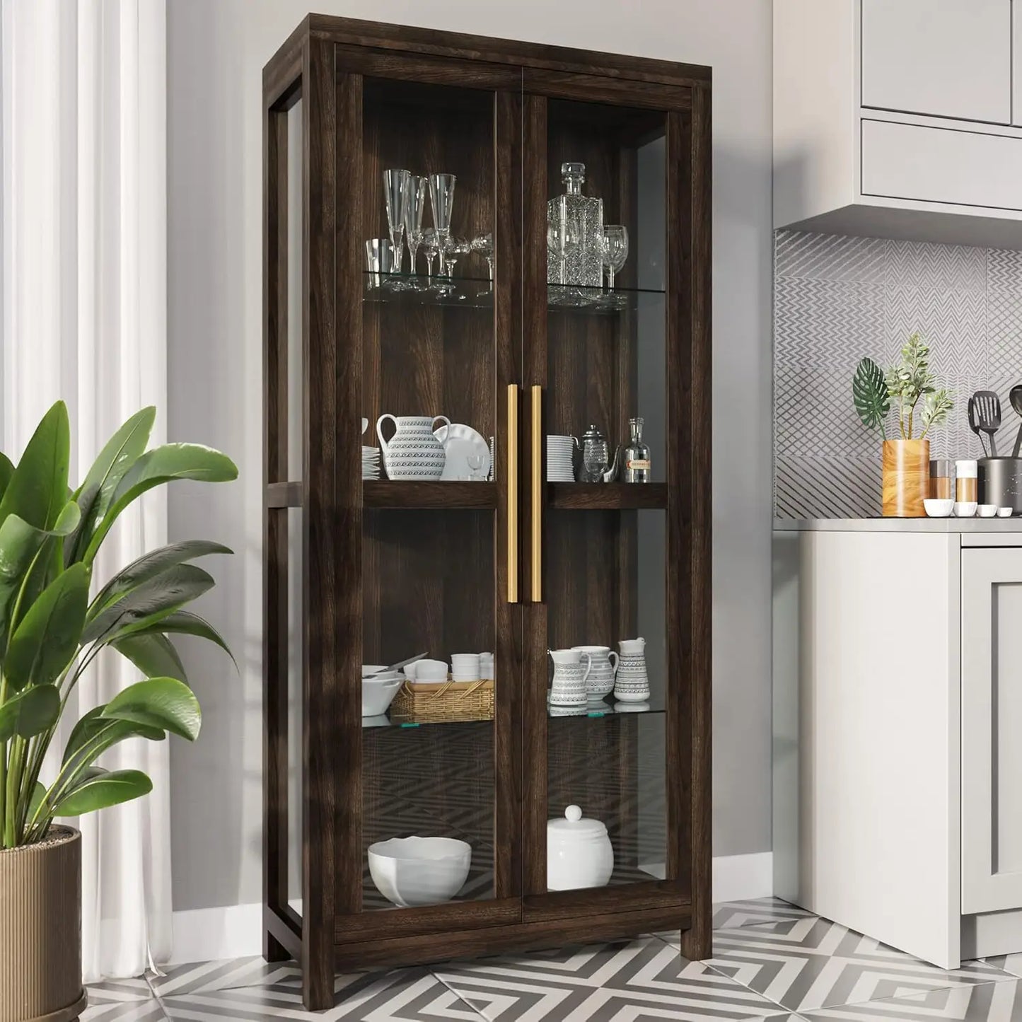 XMSJ Avalon Curio Cabinet With Tempered Glass Doors