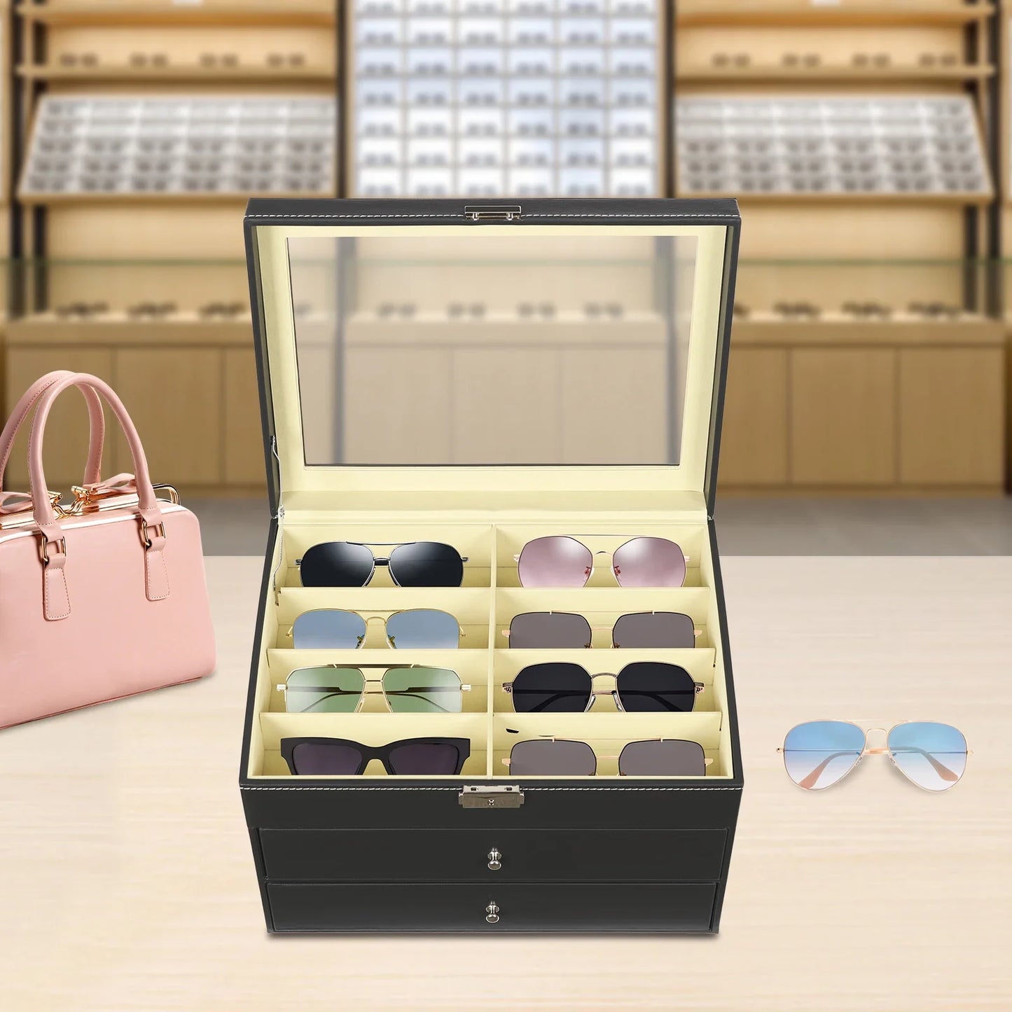 CN Guangdong Sunglasses Organizer 24 Compartments Clear Lid