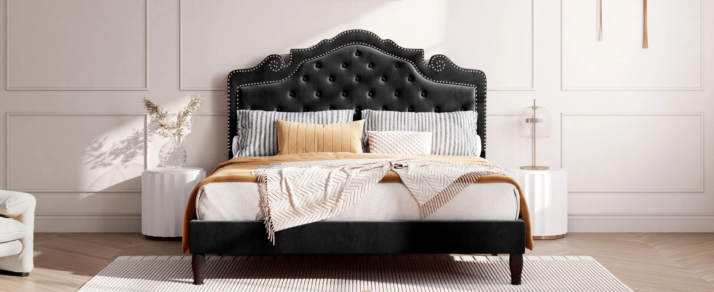 HOOMIC Velvet Tiara Headboard Adjustable Bed Frame Diamond Button Tufted