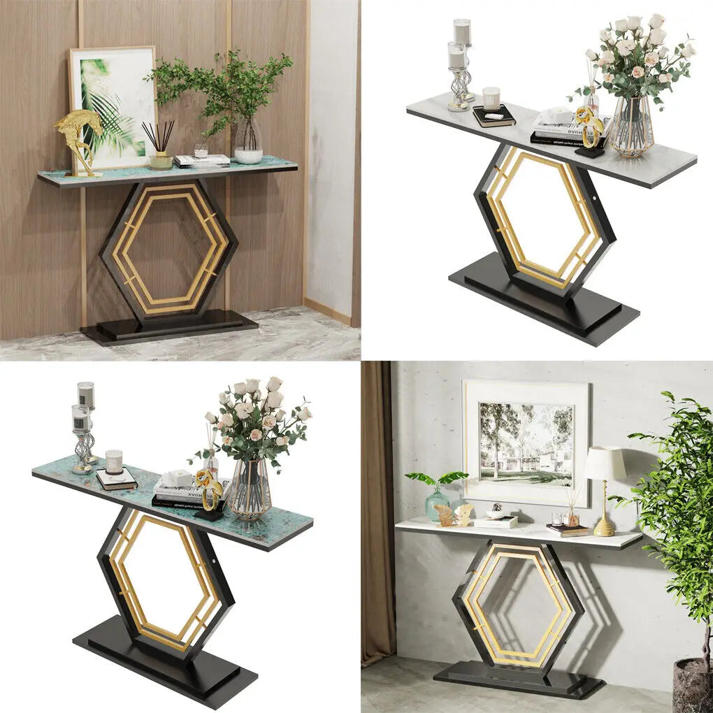 LUVODI Console Table for Entryway with Geometric Base Sleek Sintered Stone Top Long Accent Table for Hallway,Foyer Decor,Stora