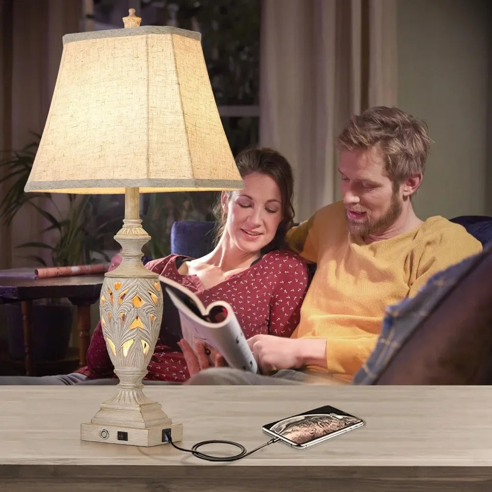 XMSJ Touch Control Traditional Lamps Set Of 2 With USB Ports