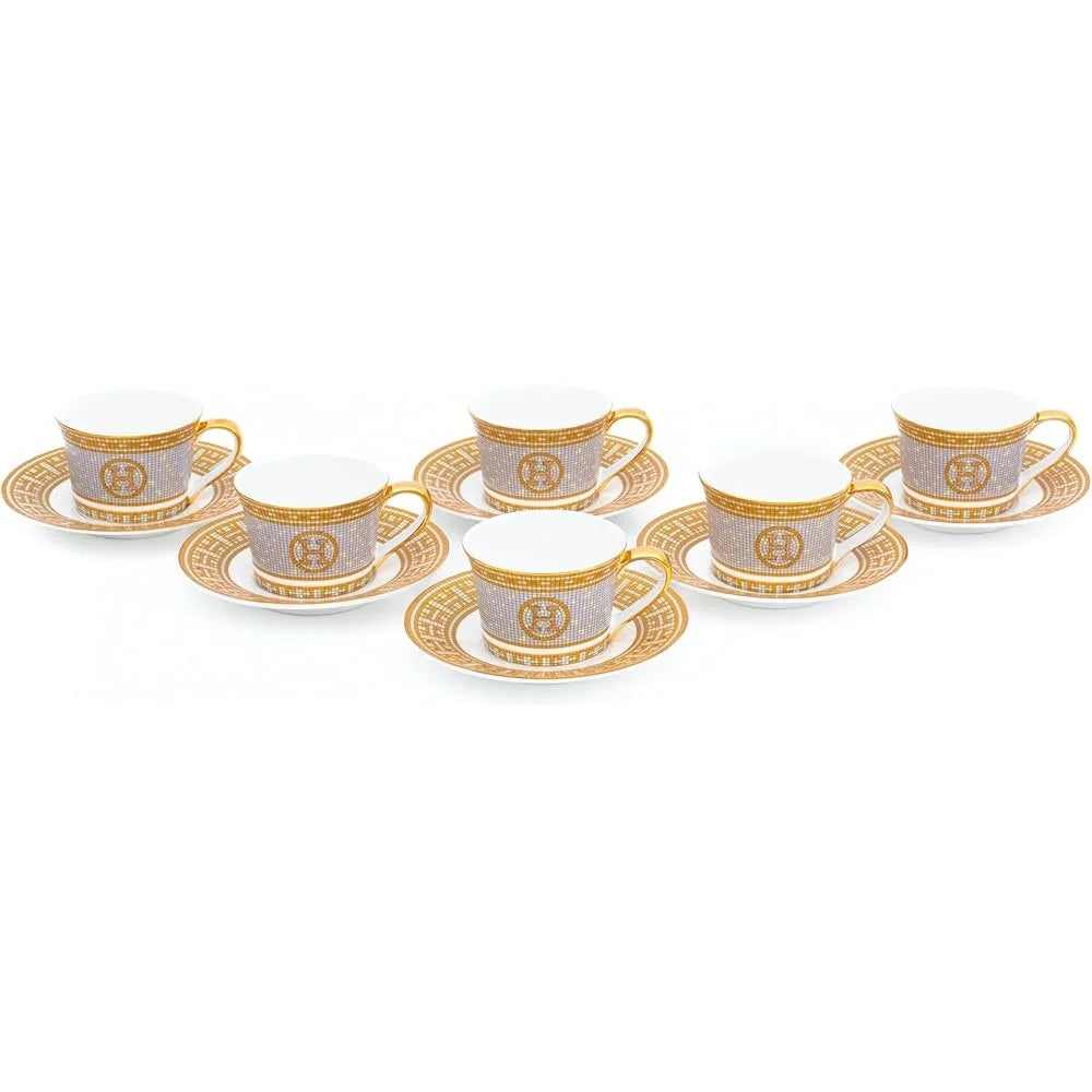 Drinkware Mosaic Porcelain Tea Set With Gold Leaf Accents