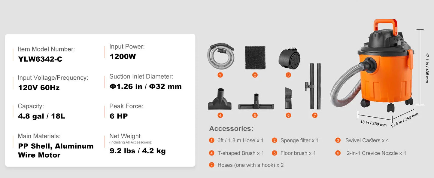 SucceBuy Stainless Steel Wet Dry Shop Vacuum Powerful Suction
