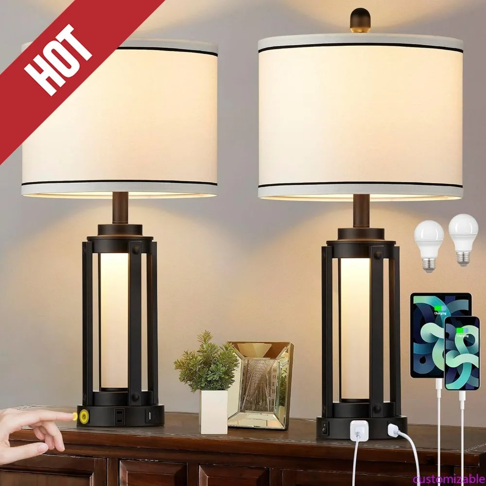 XMSJ Modern Table Lamps Set Of 2 With USB A C Ports