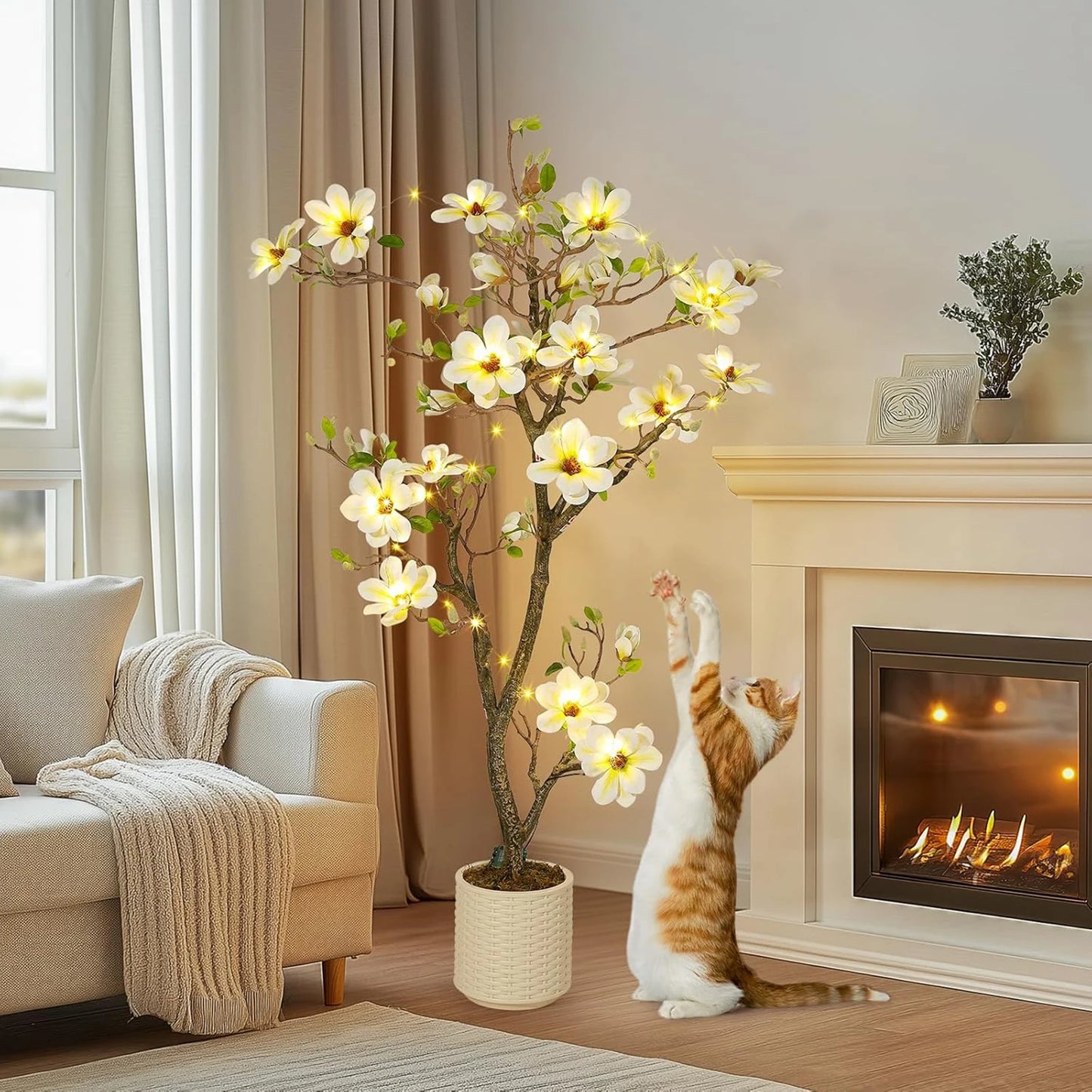 Artificial Magnolia Plant With LED Light Outdoor Patio Decor