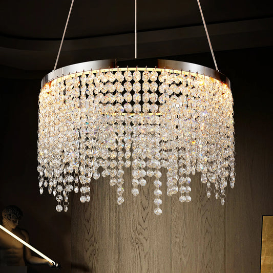 Luxury Crystal LED Chandelier Dimmable With Adjustable Height And Temperature 3000K-6000K