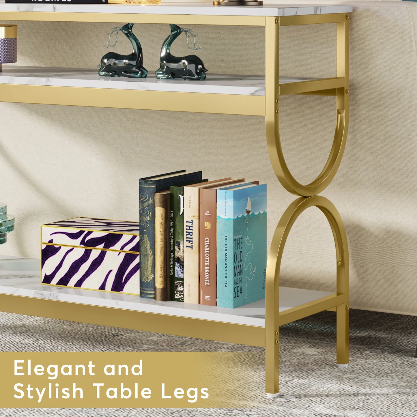 Tribesigns 3-Tier Console Table, 55 inch Sofa Table with Open Storage Shelves, Narrow Long Hallway/Entryway Table