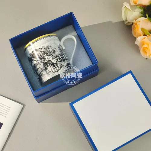 European Bone China Illustration Style German Orton Manor Home Western Plate Steak Plate Coffee Set Three-Piece Set Combination