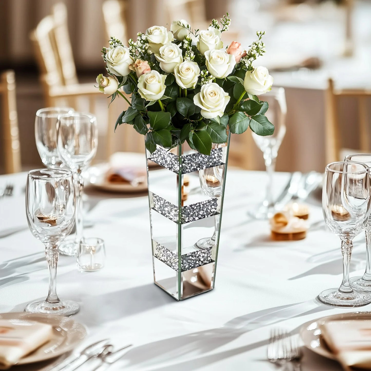 Crushed Diamond Mirrored Floor Vase For Pampas Grass