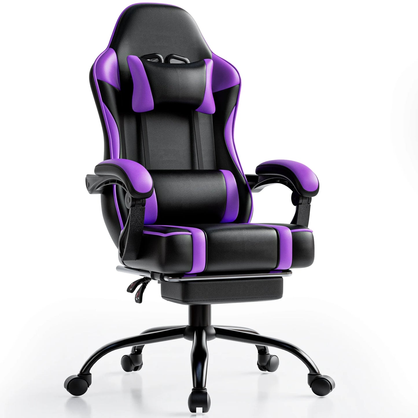 Gaming Chair With Footrest Genuine Leather Reclining Office Desk Chair